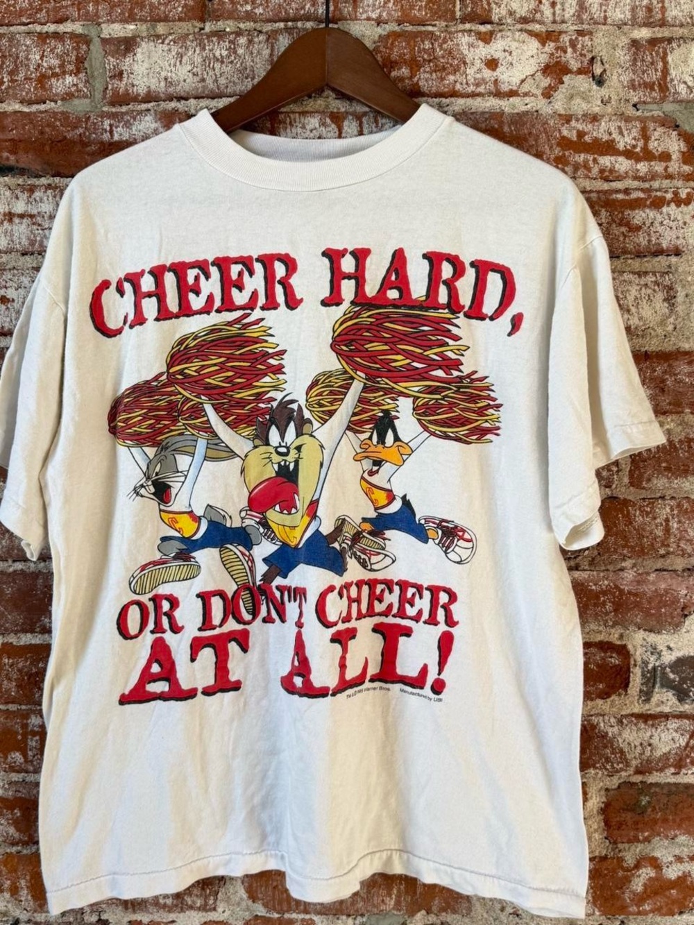 Vintage Looney Tunes "Cheer Hard" Graphic Tee - White with Red